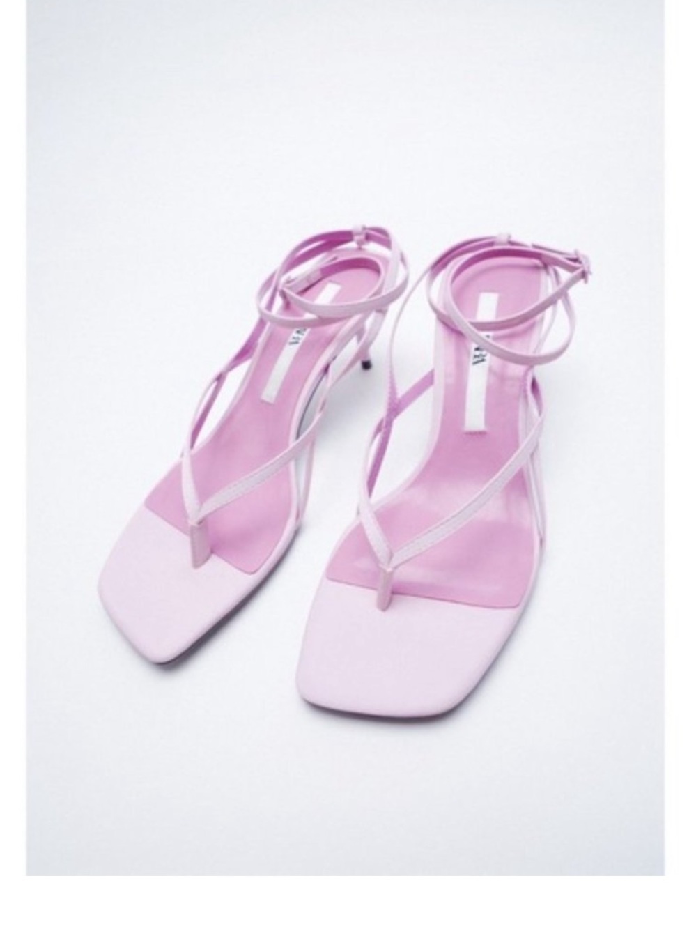 Zara Pink Strappy Square-Toe Ankle-Strap Sandals